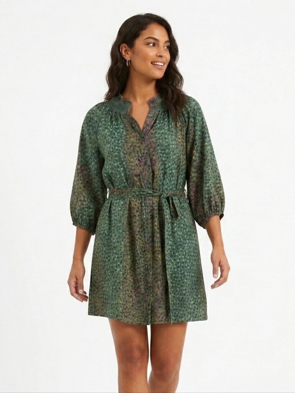 Bar III Multicolor Smocked Dress With Balloon Sleeves